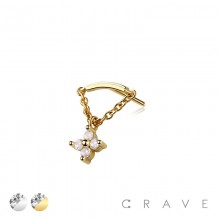 316L SURGICAL STEEL THREADLESS PUSH IN CROSS ROUND BEZEL CHAIN DANGLE DANGLE CZ TOP PART